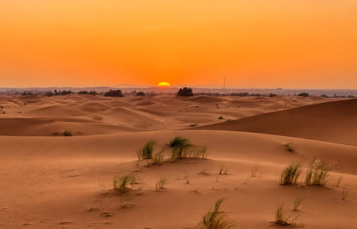Sunset over the Sahara dunes during a 4 day Casablanca to Marrakech desert tour.