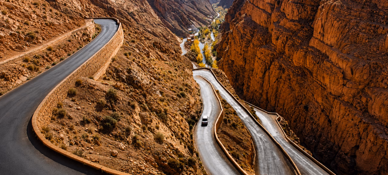 Winding road through Dades Valley on the 5 days tour from Tangier to Marrakech.