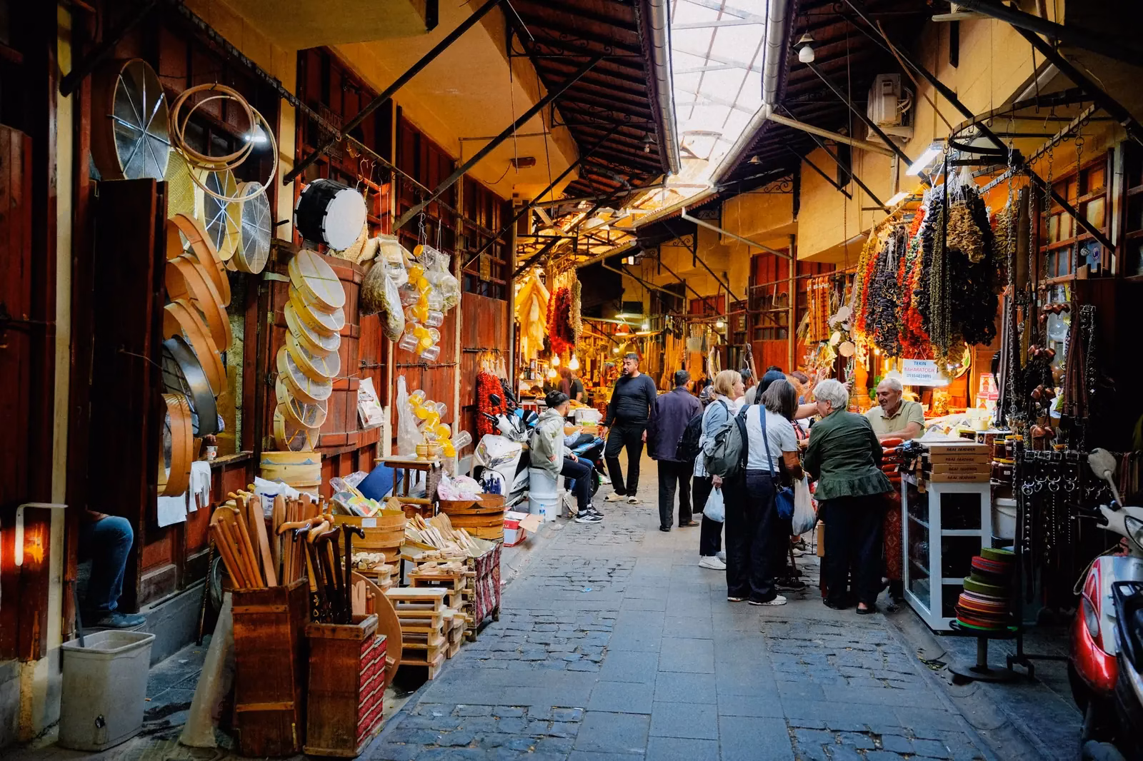 Shops and everyday street life in a Moroccan medina